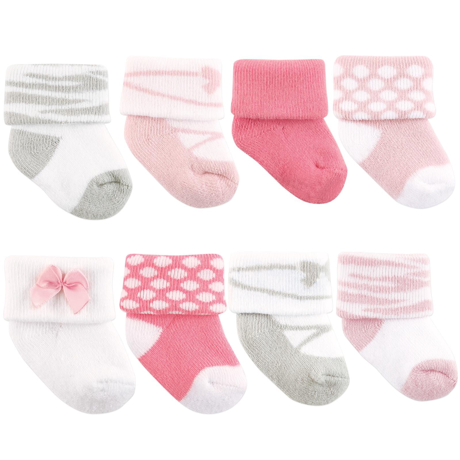 Luvable Friends Basics Infant Baby Cozy Terry Socks 8-Pack, Prima Princess, 0-6 Months
