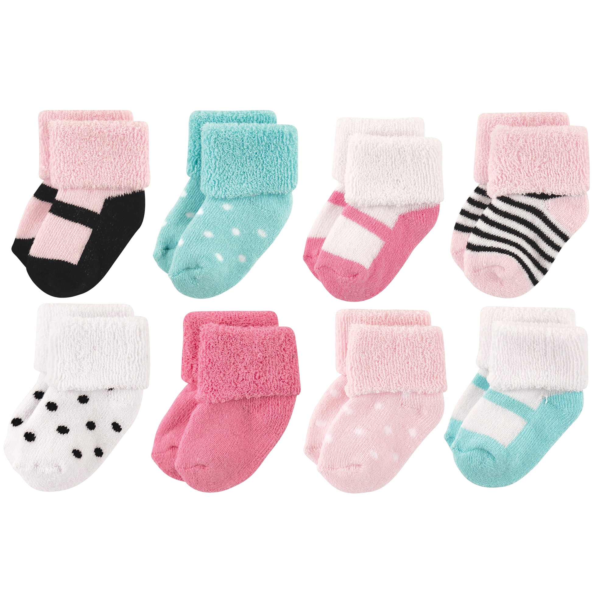 Luvable Friends Basics Infant Baby Cozy Terry Socks 8-Pack, Sweet Petal Steps, 6-12 Months