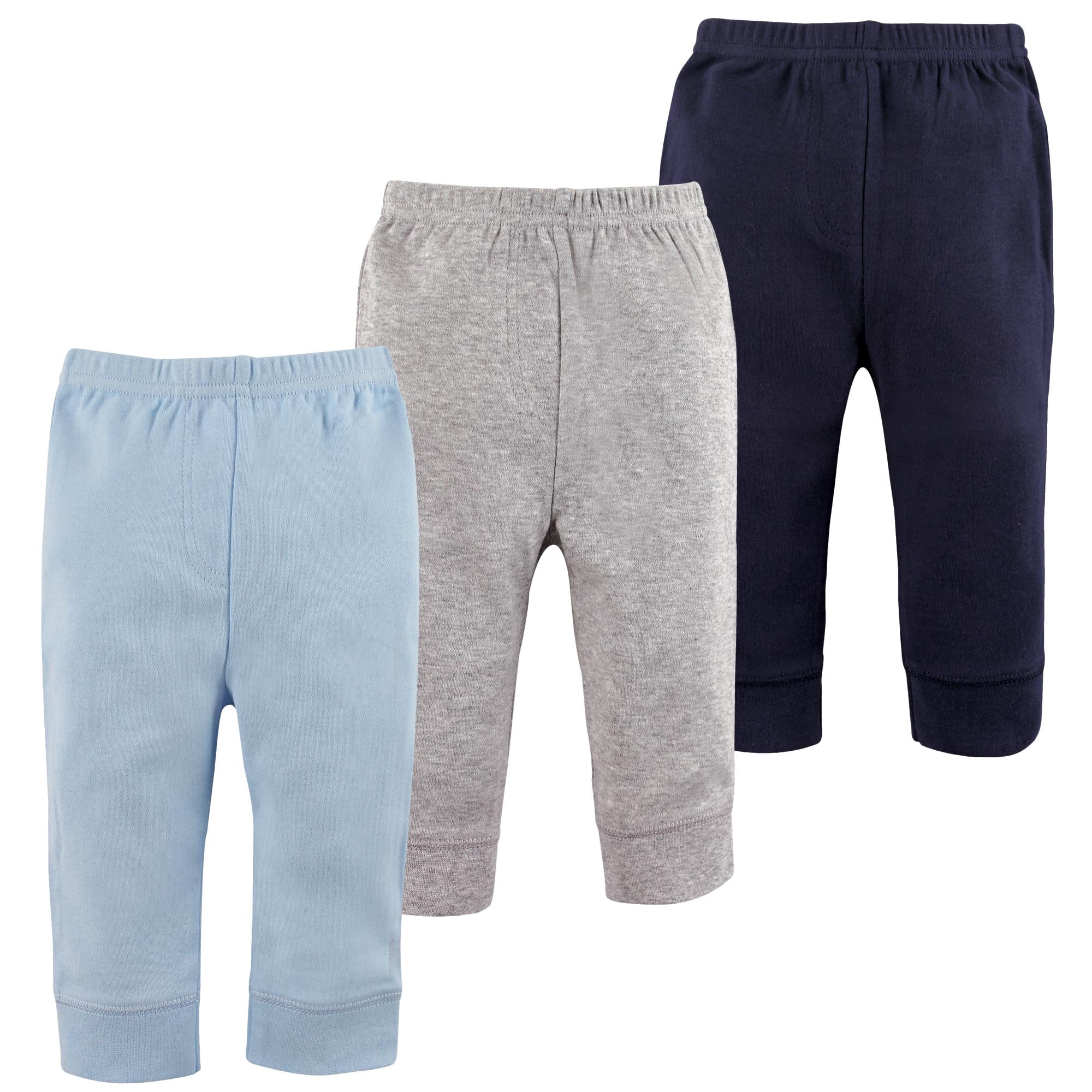 Luvable Friends Basics Infant Baby Everyday Cotton Pants 3-Pack, Azure Stone, 6-9 Months