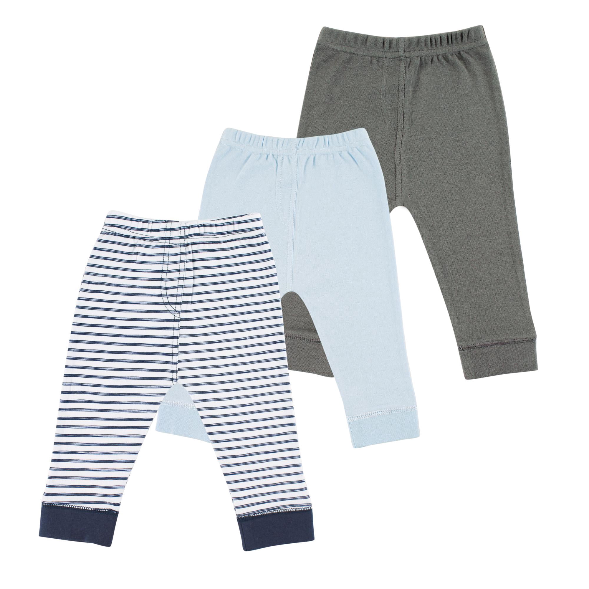 Luvable Friends Basics Infant Baby Everyday Cotton Pants 3-Pack, Oceanic Lines, 18-24 Months