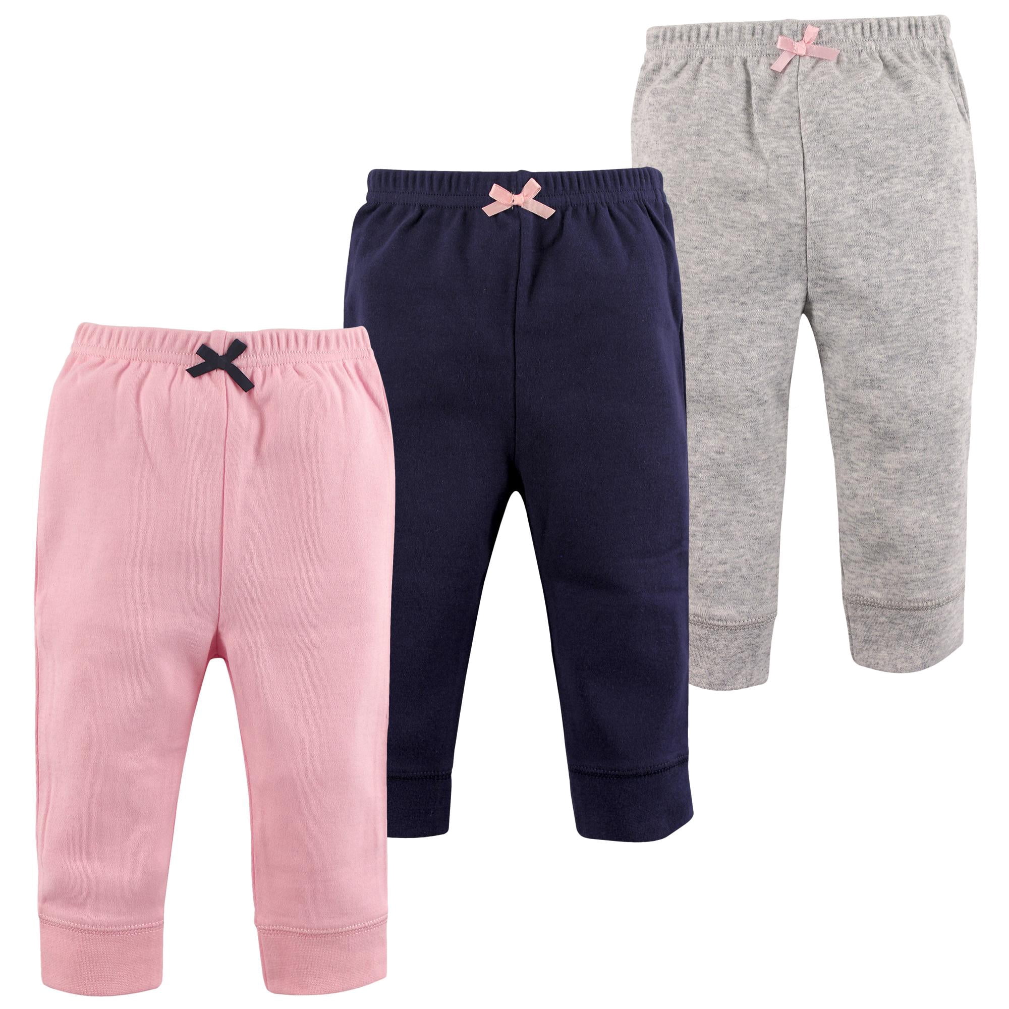 Luvable Friends Basics Infant Baby Everyday Cotton Pants 3-Pack, Rosewater Sky, 18-24 Months