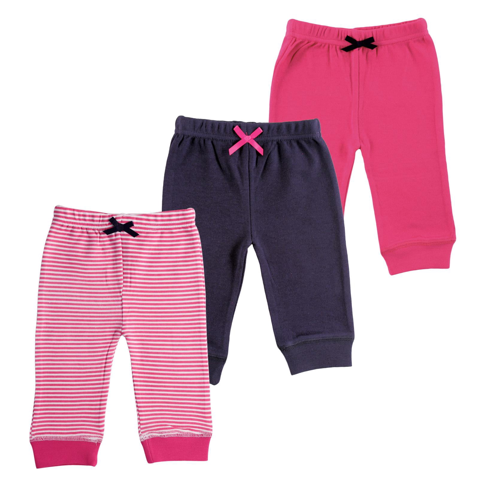 Luvable Friends Basics Infant Baby Everyday Cotton Pants 3-Pack, Sweet Pink, 3-6 Months