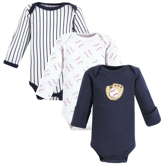 Luvable Friends Boys Preemie Long Sleeve Bodysuits 3pk, Baseball, Preemie