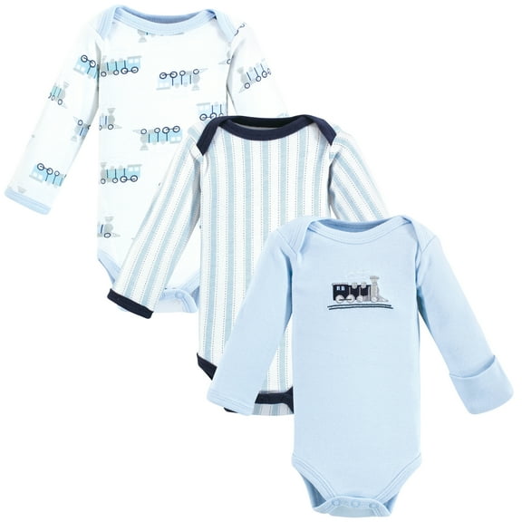 Luvable Friends Boys Preemie Long Sleeve Bodysuits 3pk, Train, Preemie