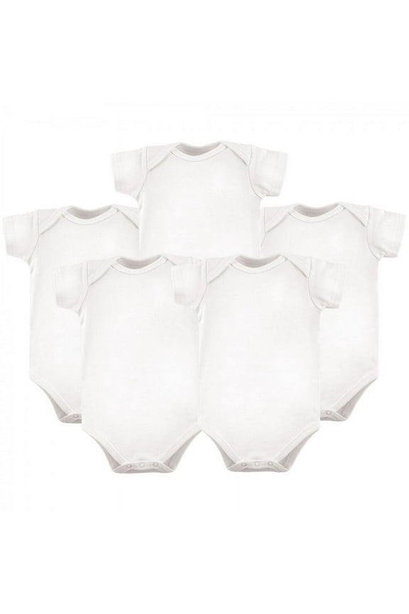 Cotton Bodysuits 5pk, White, 12-18 Months