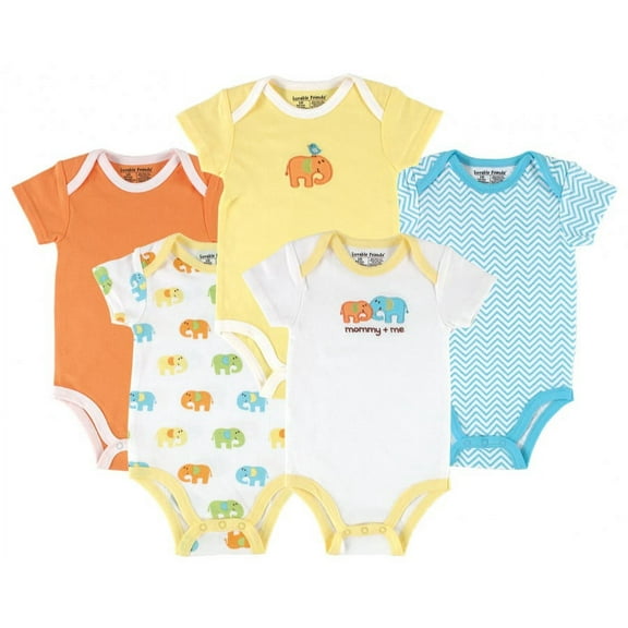 Luvable Friends Cotton Bodysuits 5pk, Yellow Elephant, 3-6 Months
