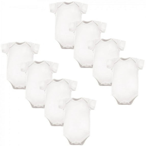 Luvable Friends Cotton Bodysuits 8Pk, White, 0-3 Months