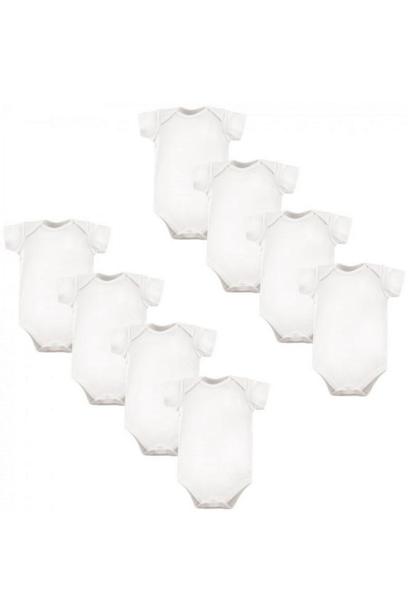 Cotton Bodysuits 8Pk, White, 12-18 Months