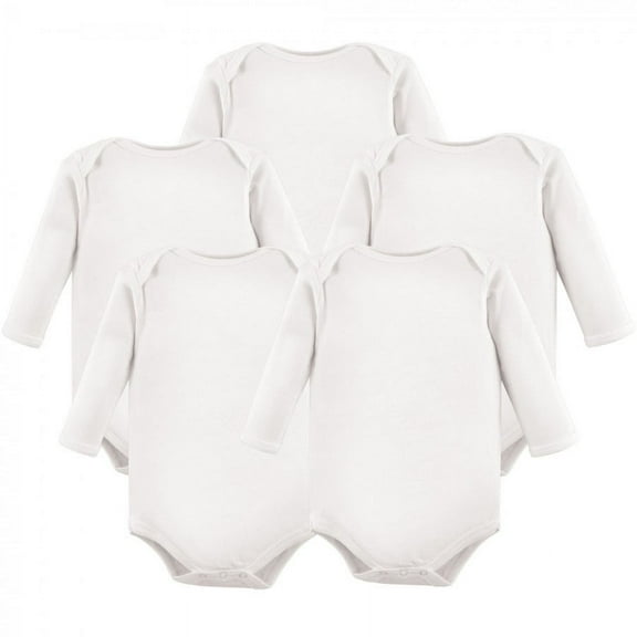 Luvable Friends Cotton Long-Sleeve Bodysuits 5pk, White, 0-3 Months