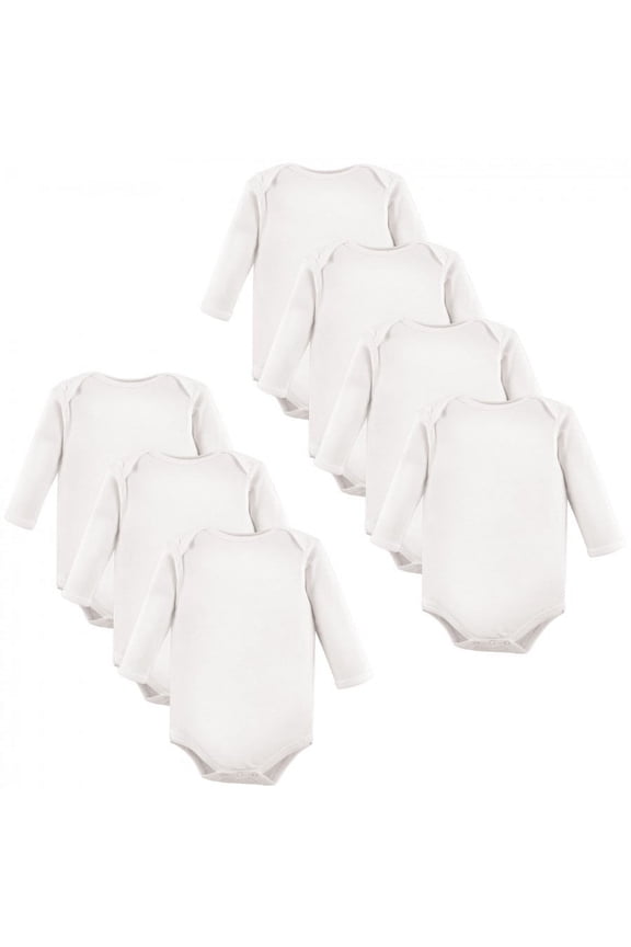 Cotton Long-Sleeve Bodysuits 7pk, White, 3-6 Months