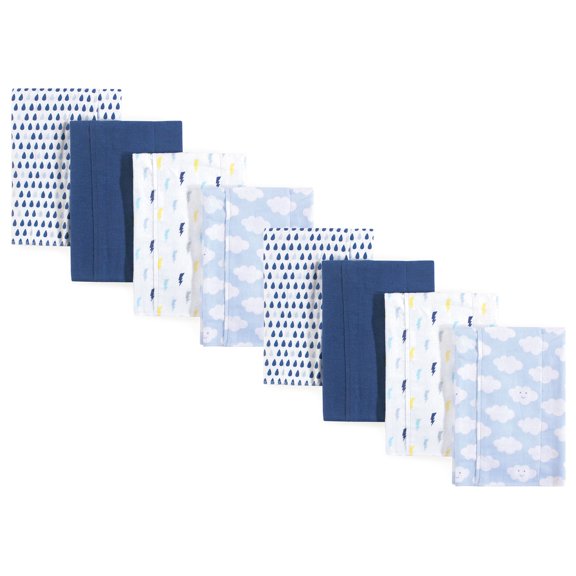 Luvable Friends Cotton Poly Flannel Burp Cloths Multipack, Boy Clouds 8-Pack, One Size