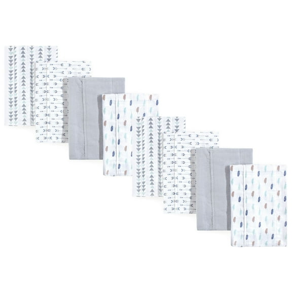 Luvable Friends Cotton Poly Flannel Burp Cloths Multipack, Boy Feathers 8-Pack, One Size