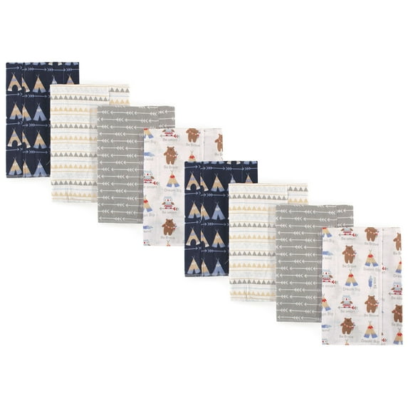 Luvable Friends Cotton Poly Flannel Burp Cloths Multipack, Tribe 8-Pack, One Size