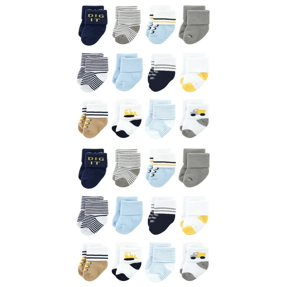 Luvable Friends Cotton Rich Baby Terry Socks 24-Pack, Bulldozer, 0-6 Months