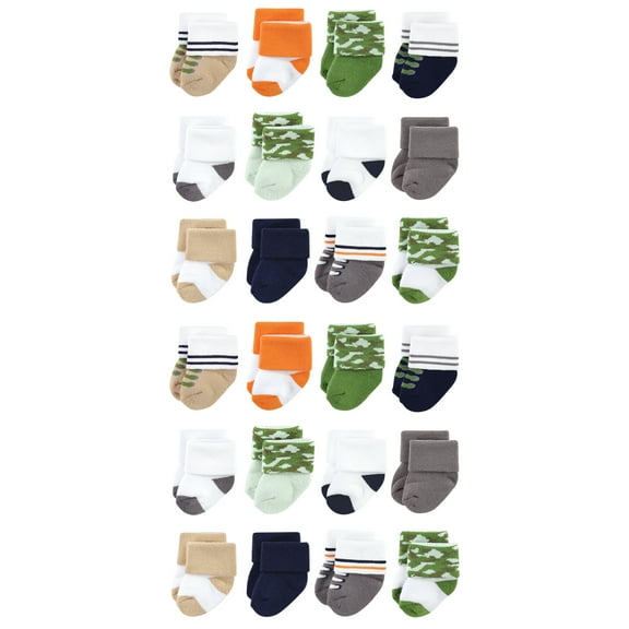 Luvable Friends Cotton Rich Baby Terry Socks 24-Pack, Camo, 0-6 Months