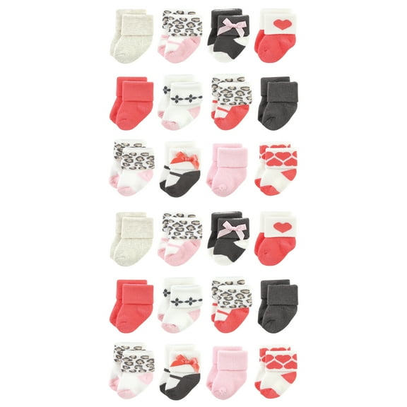 Luvable Friends Cotton Rich Baby Terry Socks 24-Pack, Leopard, 0-6 Months