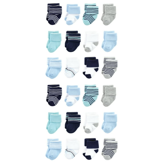 Luvable Friends Cotton Rich Baby Terry Socks 24-Pack, Mint Navy Stripes, 6-12 Months