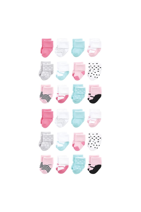 Cotton Rich Baby Terry Socks 24-Pack, Mint Pink Mary Janes, 0-6 Months