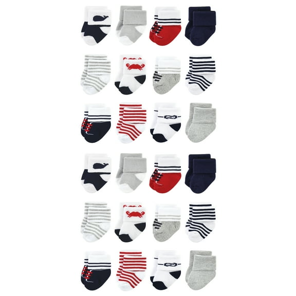 Luvable Friends Cotton Rich Baby Terry Socks 24-Pack, Nautical, 0-6 Months