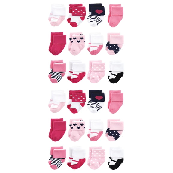 Luvable Friends Cotton Rich Baby Terry Socks 24-Pack, Navy Mary Janes, 0-6 Months