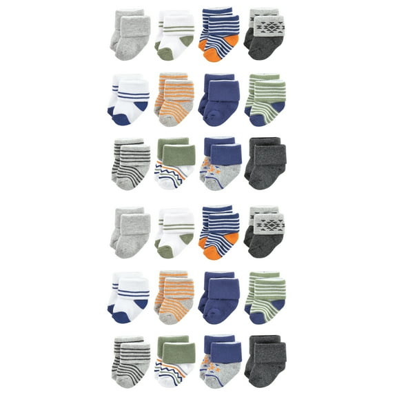Luvable Friends Cotton Rich Baby Terry Socks 24-Pack, Orange Blue Stripe, 6-12 Months