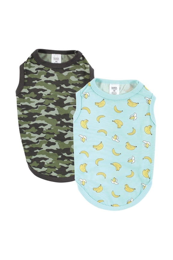 Dog Pet Dog and Cats Cotton T-Shirts 2pk, Banana Camo, Large