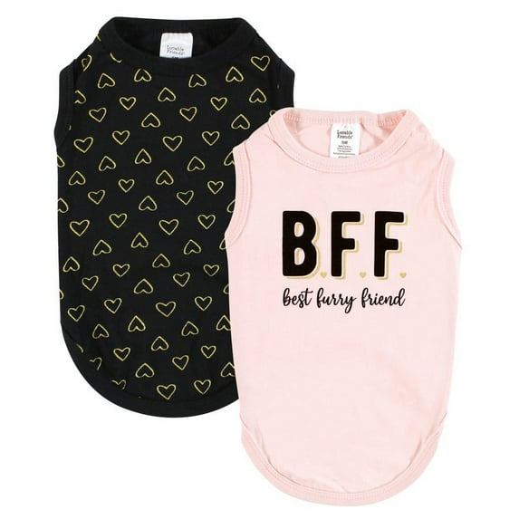 Luvable Friends Dog Pet Dog and Cats Cotton T-Shirts 2pk, Bff Hearts, X-Large