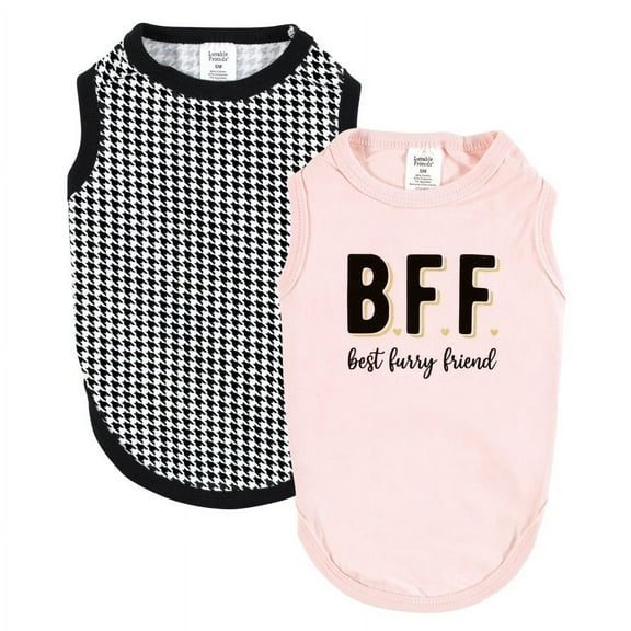 Luvable Friends Dog Pet Dog and Cats Cotton T-Shirts 2pk, Bff Houndstooth, Large