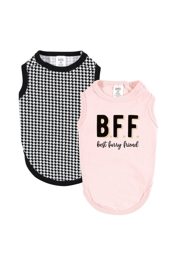 Dog Pet Dog and Cats Cotton T-Shirts 2pk, Bff Houndstooth, X-Small