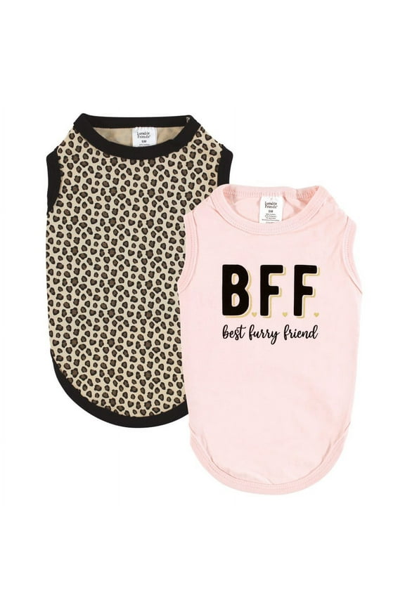 Dog Pet Dog and Cats Cotton T-Shirts 2pk, Bff Leopard, Large