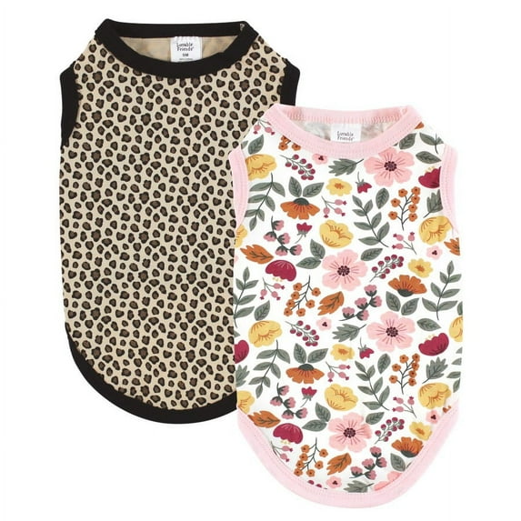 Luvable Friends Dog Pet Dog and Cats Cotton T-Shirts 2pk, Botanical Leopard, Medium