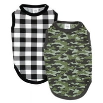 Luvable Friends Dog Pet Dog and Cats Cotton T-Shirts 2pk, Camo Plaid, X-Small