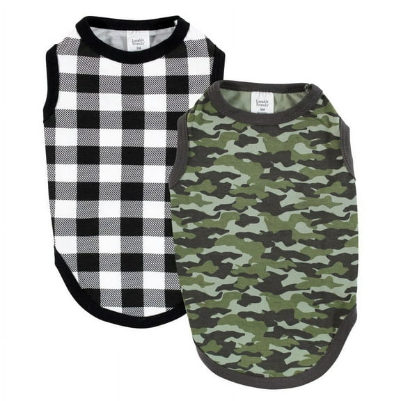 Luvable Friends Dog Pet Dog and Cats Cotton T-Shirts 2pk, Camo Plaid, X-Small