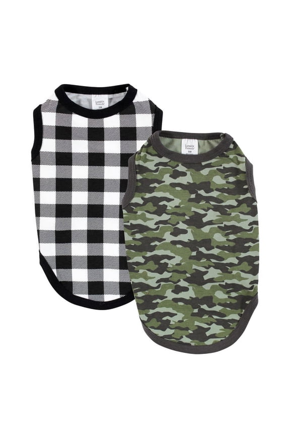 Dog Pet Dog and Cats Cotton T-Shirts 2pk, Camo Plaid, X-Small