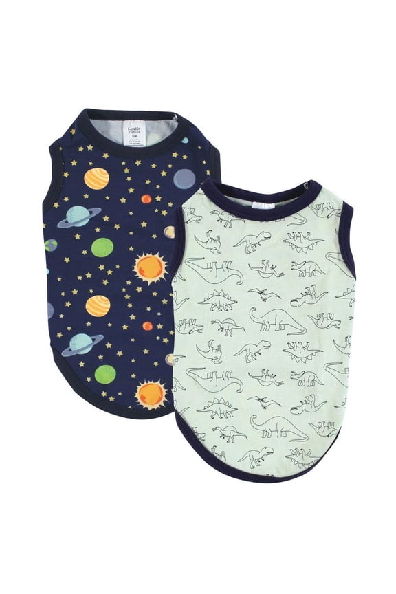 Dog Pet Dog and Cats Cotton T-Shirts 2pk, Dino Space, Medium