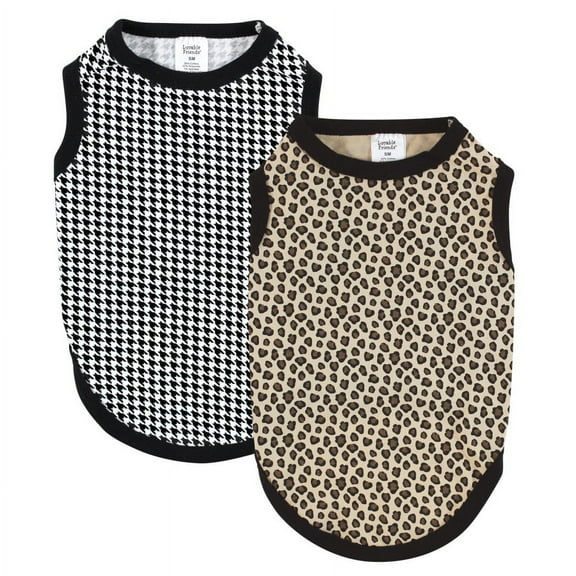 Luvable Friends Dog Pet Dog and Cats Cotton T-Shirts 2pk, Leopard Houndstooth, Small