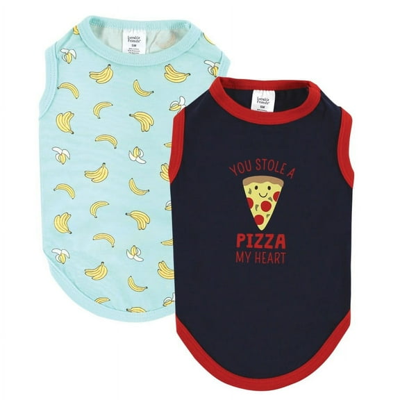 Luvable Friends Dog Pet Dog and Cats Cotton T-Shirts 2pk, Pizza Bananas, X-Small