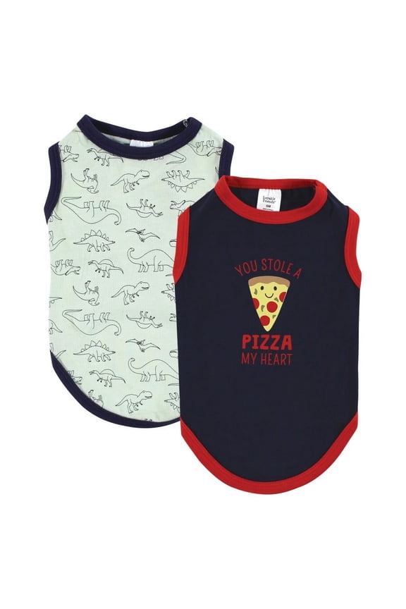 Dog Pet Dog and Cats Cotton T-Shirts 2pk, Pizza Dino, X-Large