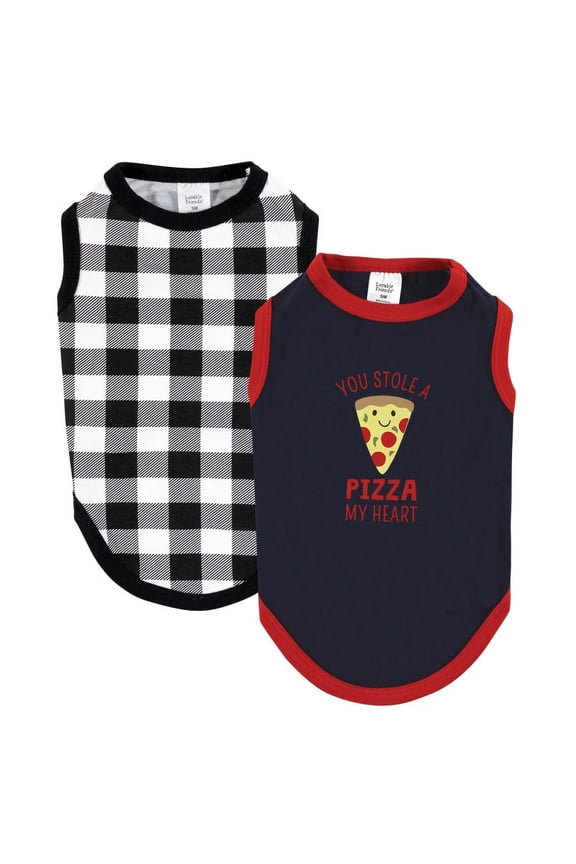 Dog Pet Dog and Cats Cotton T-Shirts 2pk, Pizza Plaid, Small