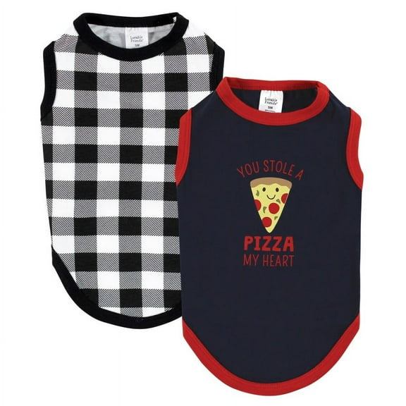 Luvable Friends Dog Pet Dog and Cats Cotton T-Shirts 2pk, Pizza Plaid, X-Small