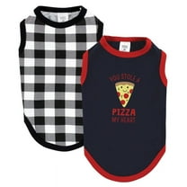 Luvable Friends Dog Pet Dog and Cats Cotton T-Shirts 2pk, Pizza Plaid, X-Small