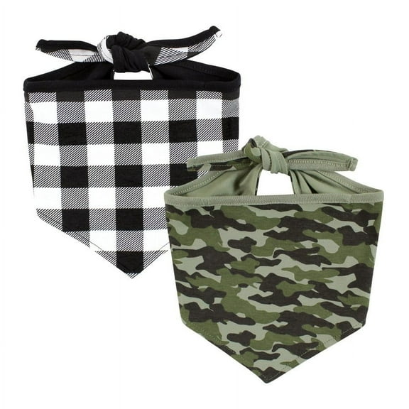 Luvable Friends Dog Reversible Pet Dog and Cat Bandana Bibs 2pk, Plaid Camo, One Size