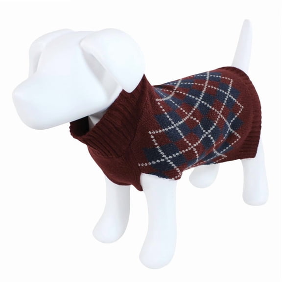 Luvable Friends Dogs and Cats Knit Pet Sweater, Burgundy Argyle, Large