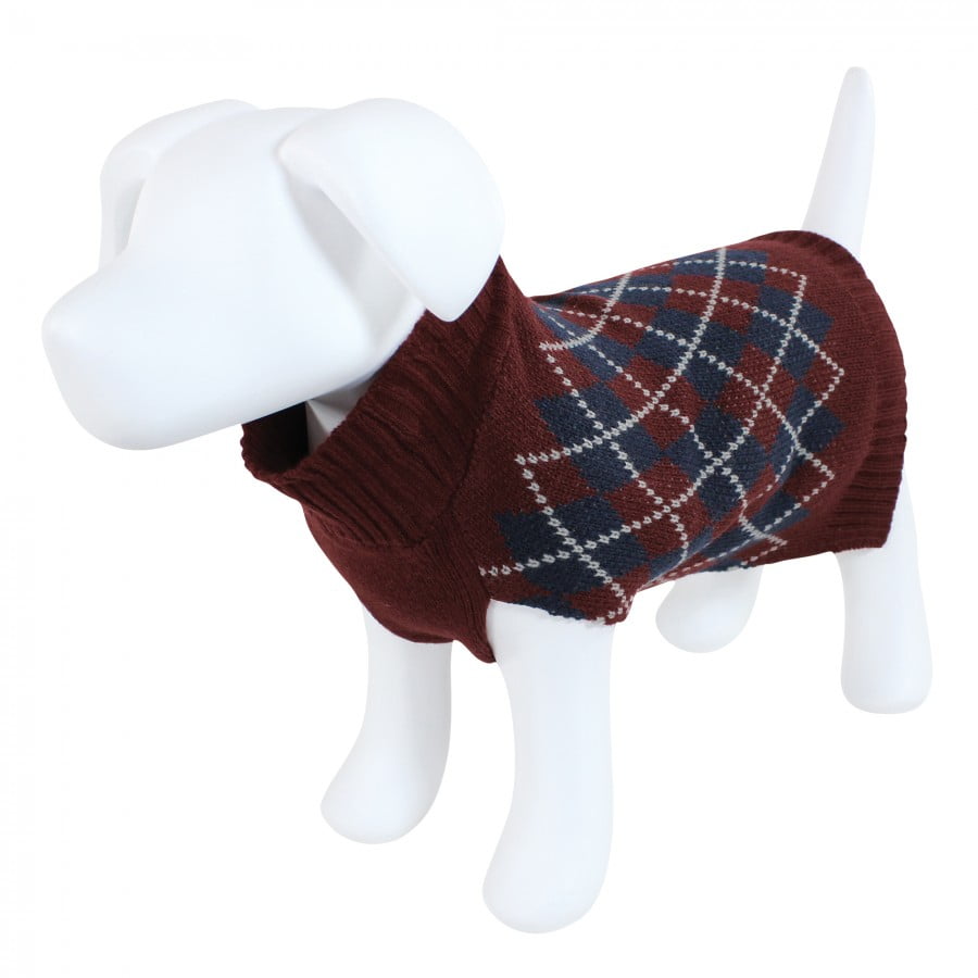 Luvable Friends Dogs and Cats Knit Pet Sweater Burgundy Argyle Medium