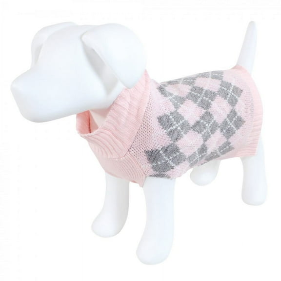 Luvable Friends Dogs and Cats Knit Pet Sweater, Pink Argyle, X-Small