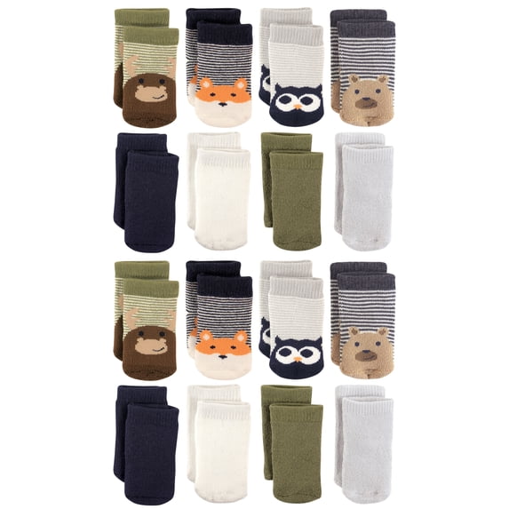 Luvable Friends Fun Essential Socks 16-Pack, Fox Owl, 12-24 Months