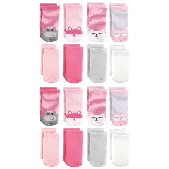 Luvable Friends Fun Essential Socks 16-Pack, Hippo Cat, 0-6 Months