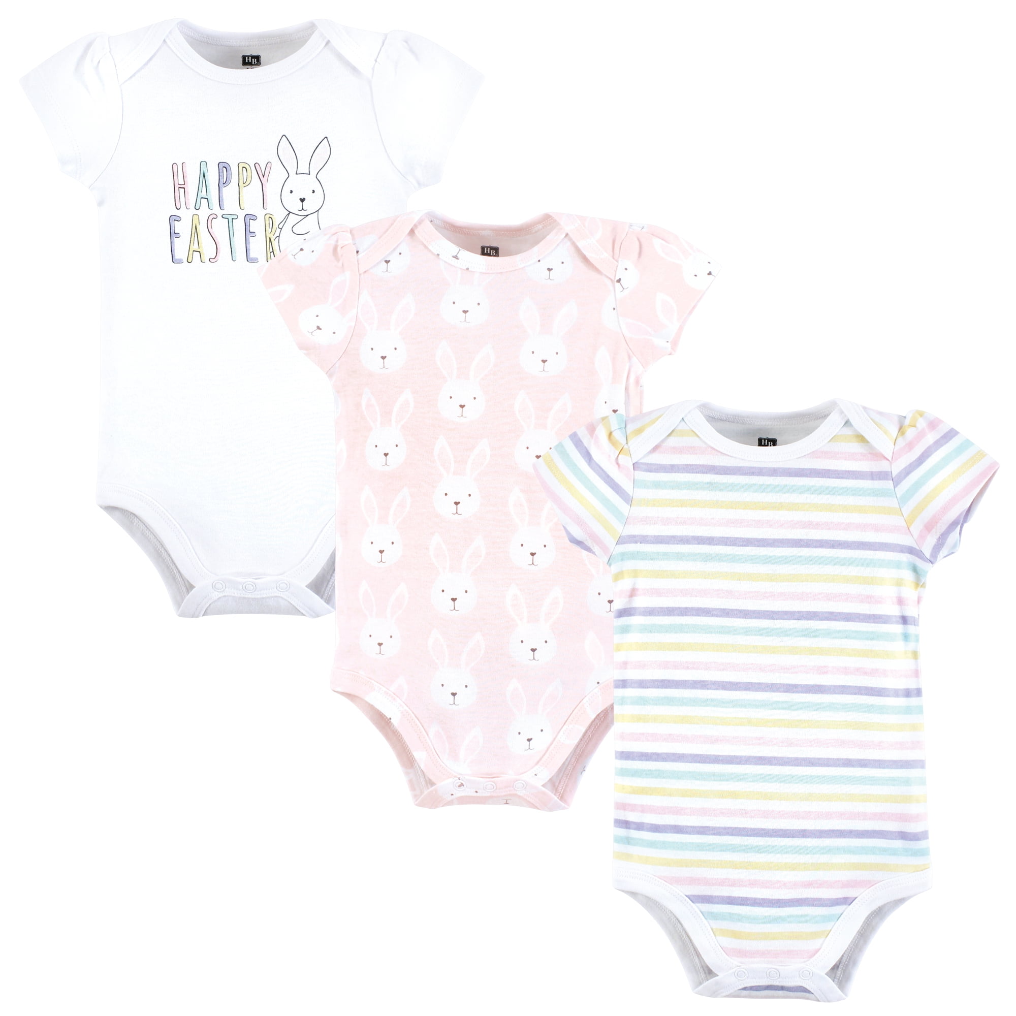 Luvable Friends Hudson Baby Bodysuits 3pk, Blossom Bunny Pink, 3-6M