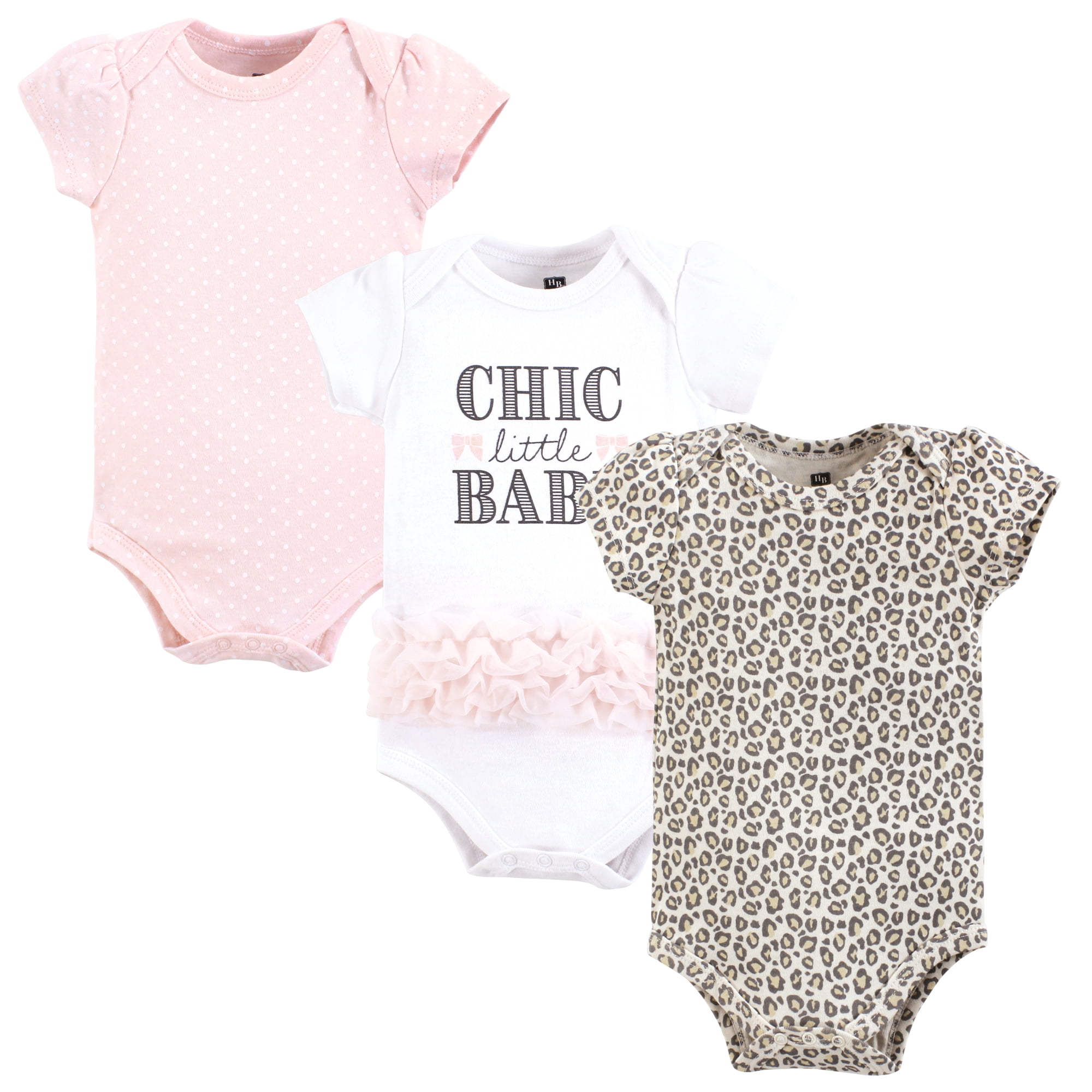 Luvable Friends Hudson Baby Bodysuits 3pk, Chic Babe, 6-9M