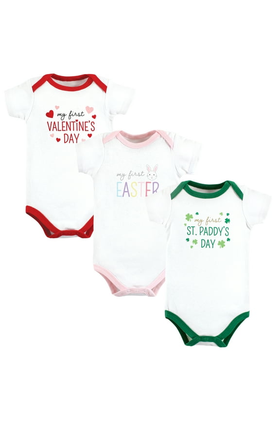 Hudson Baby Bodysuits 3pk, Girl Valentine Easter, 0-3M
